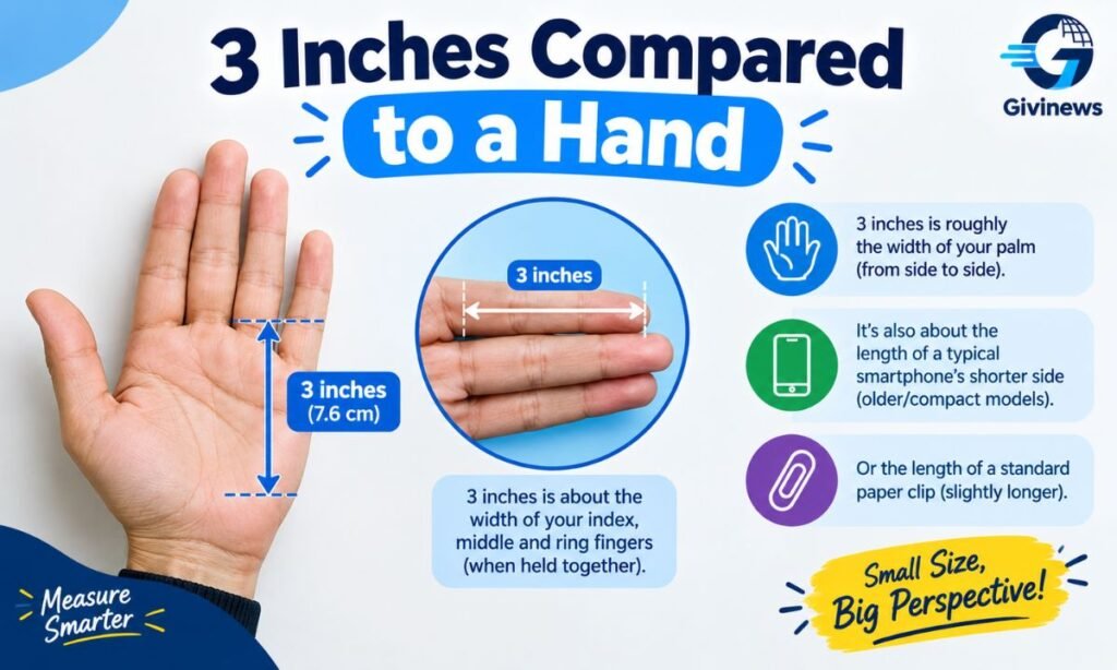 3 inches compared to a hand