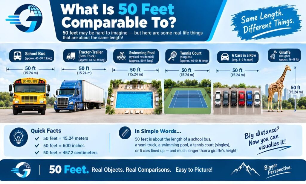 What is 50 feet comparable to?