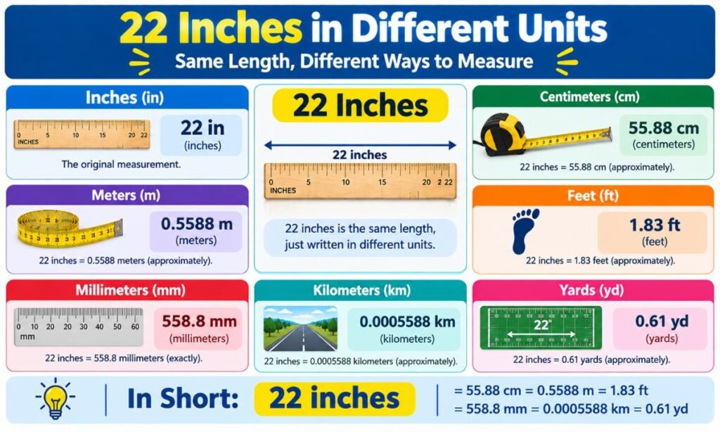 22 Inches in Different Units