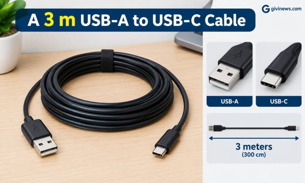 A 3 m USB-A to USB-C Cable