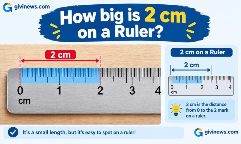 How big is 2 cm on a ruler
