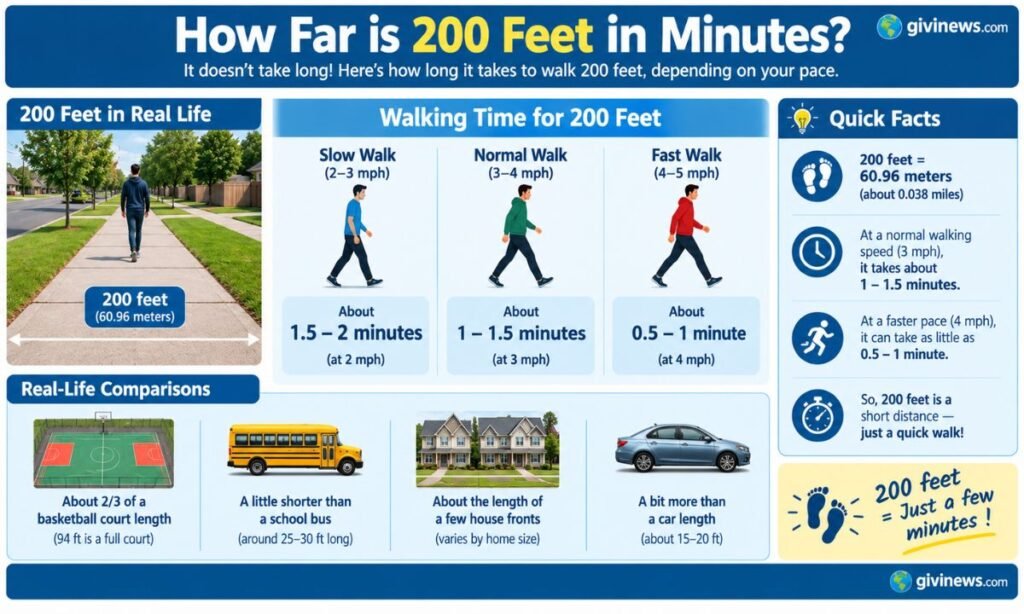 How far is 200 feet in minutes