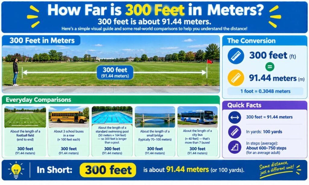 How far is 300 feet in meters