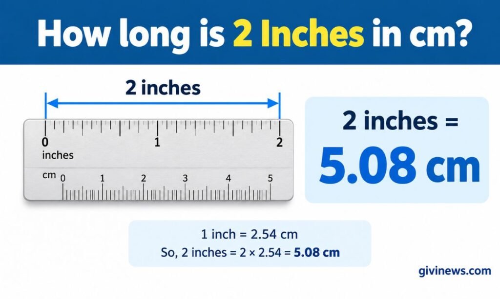 How long is 2 inches in cm