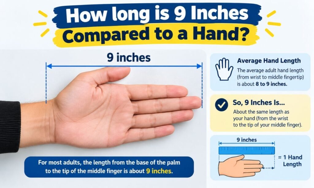 How long is 9 inches compared to a hand