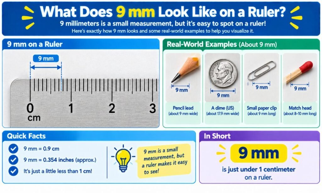 What does 9 mm look like on a ruler?